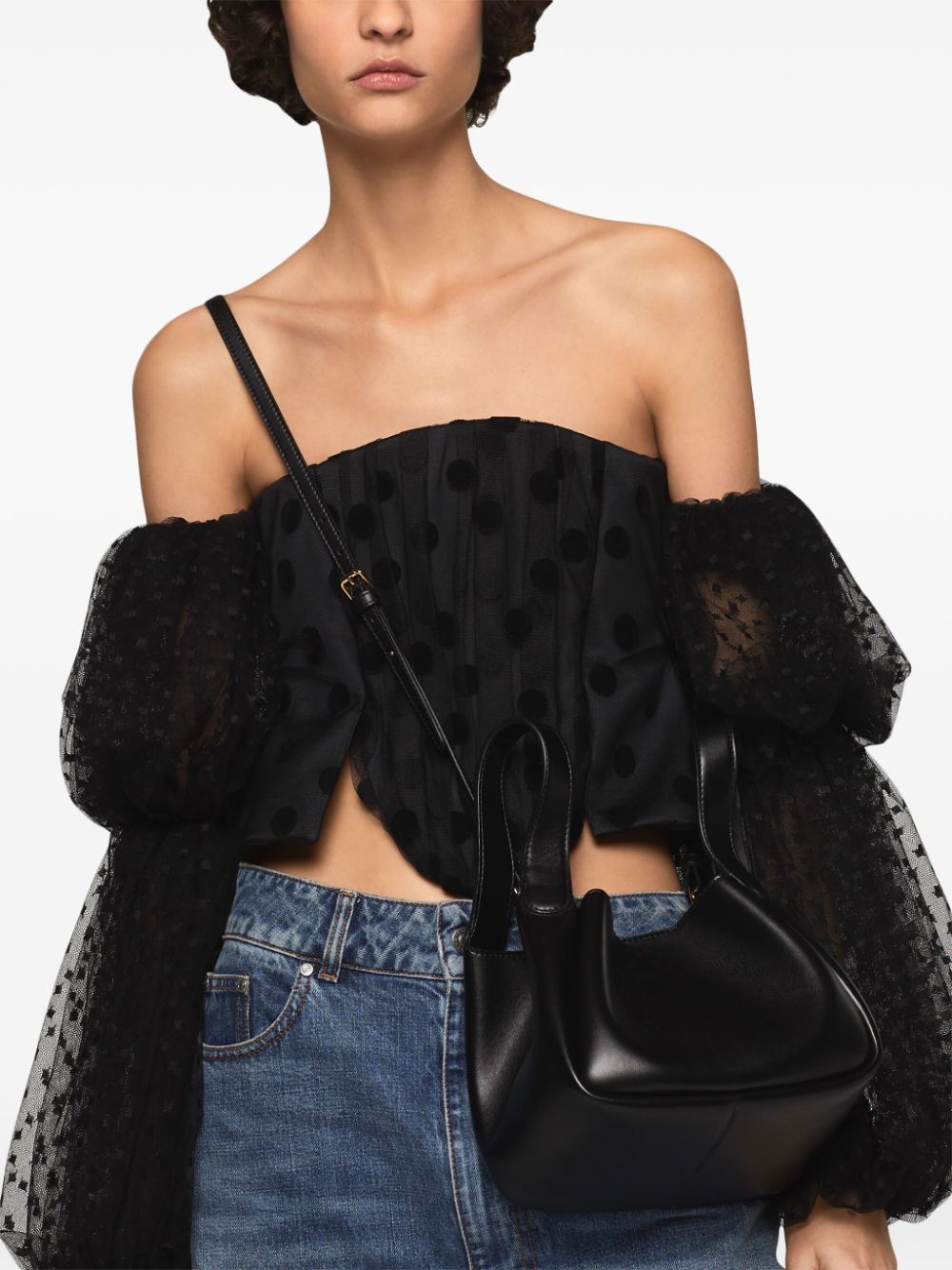 Shop Stella Mccartney Polka-dot Off-shoulder Bustier Top In Black