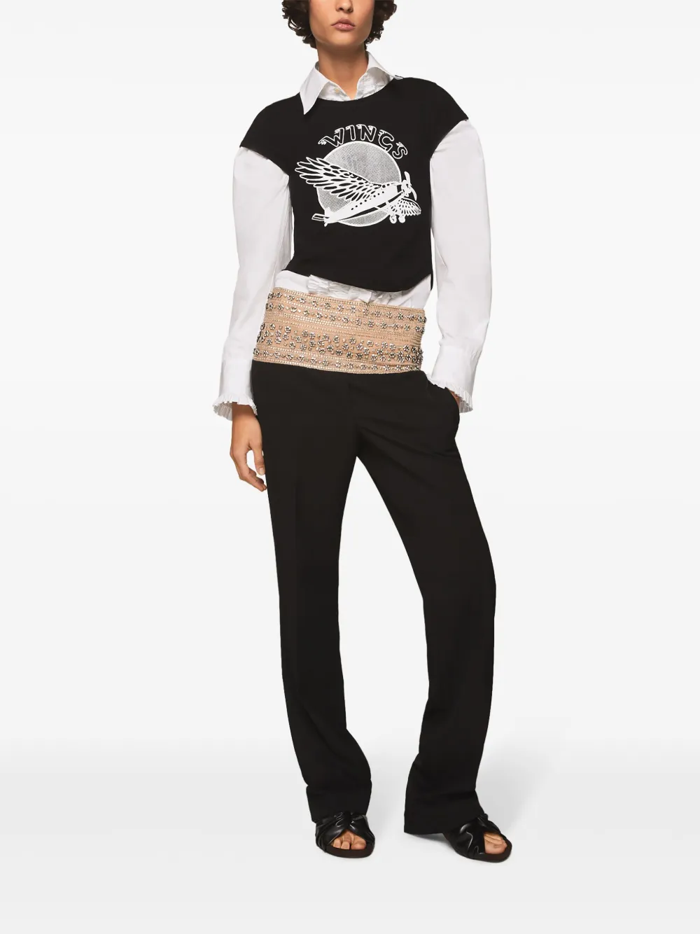 Shop Stella Mccartney Crystal-embellished Wool Trousers In Black