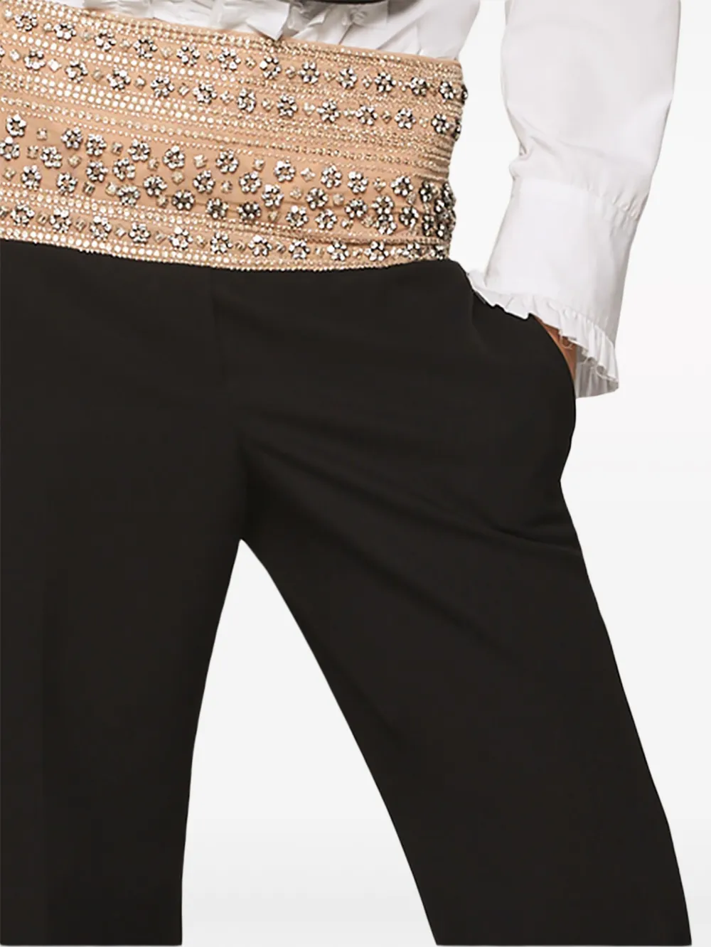 Shop Stella Mccartney Crystal-embellished Wool Trousers In Black