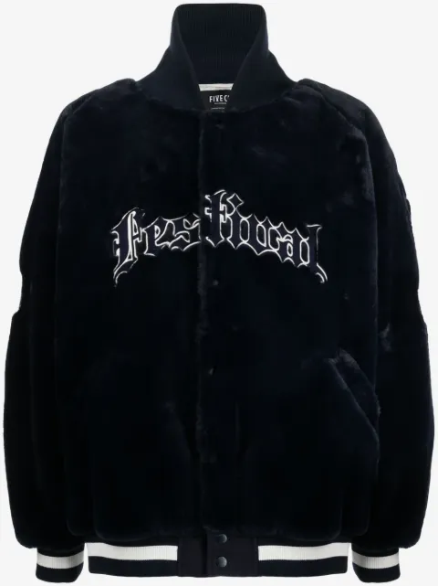 FIVE CM logo-embroidered faux-fur baseball jacket