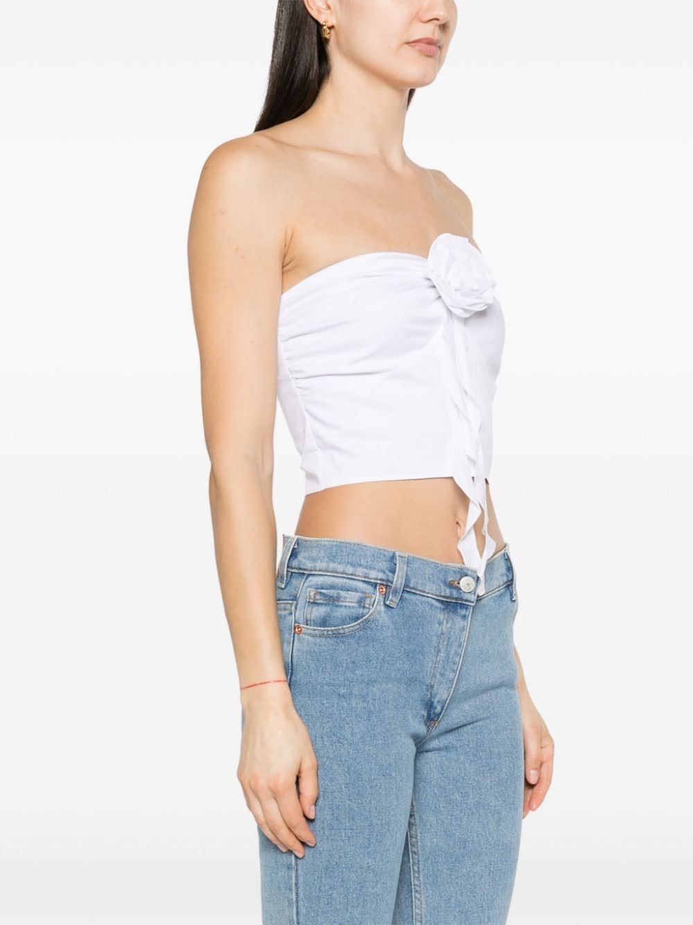 Shop Blugirl Floral-appliqué Strapless Blouse In White