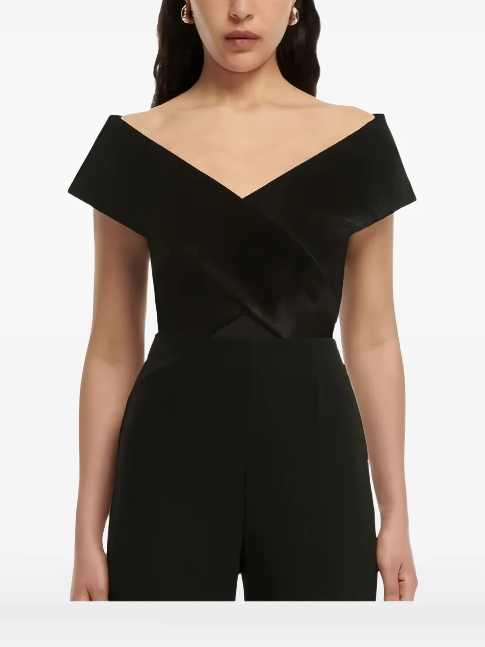Roland Mouret Off-shoulder Velvet-effect Crop Top In Black