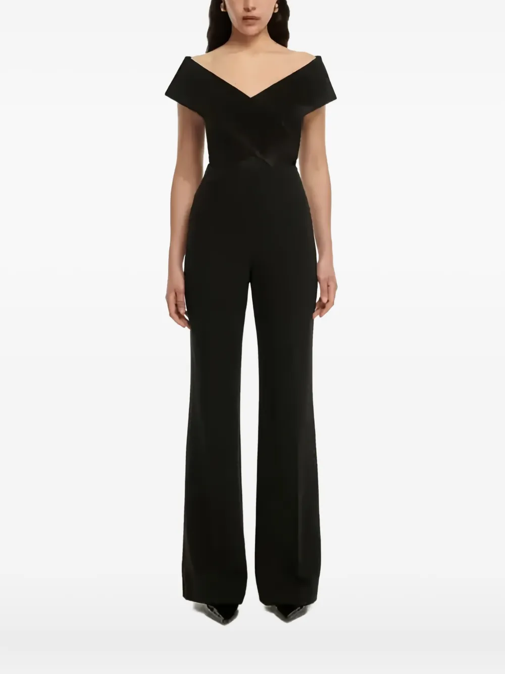 Roland Mouret Off-shoulder Velvet-effect Crop Top In Black
