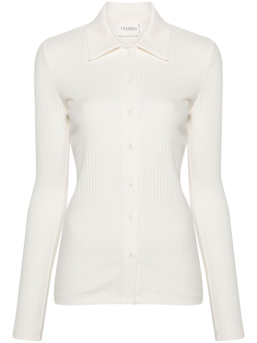 Closed Single-breasted Ribbed Polo Top In White