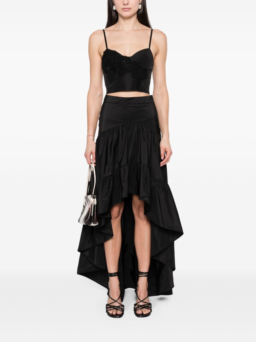 Shop Ermanno Firenze High-low Tiered Skirt In Black
