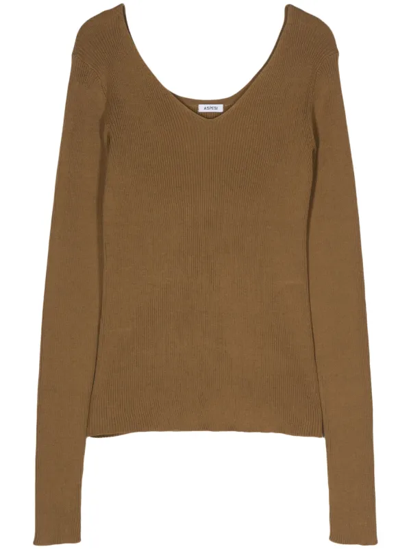 ASPESI V-neck Ribbed-knit Jumper in Green