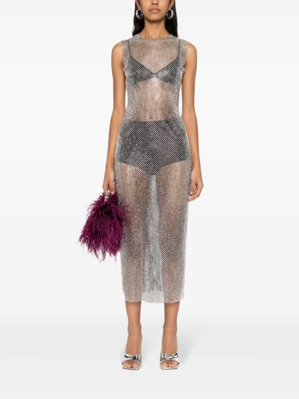 embellished mesh maxi dress Adora Crystal Rhinestone Embellished Mesh Maxi Dress S / Nude Mesh