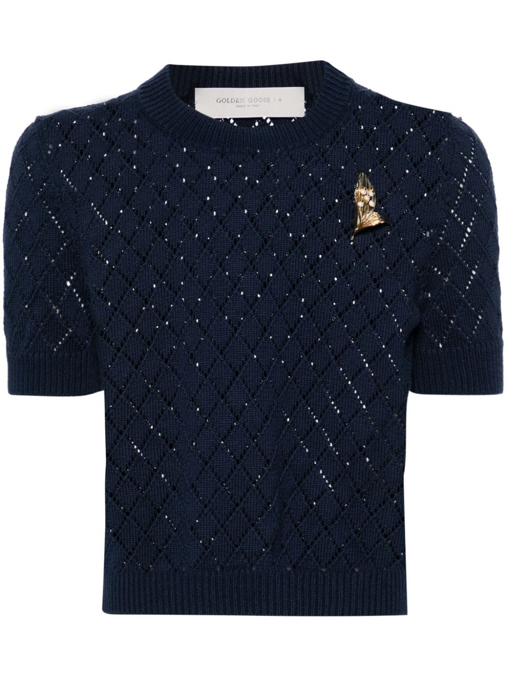 Golden Goose Argyle-pattern Cotton T-shirt In Blau