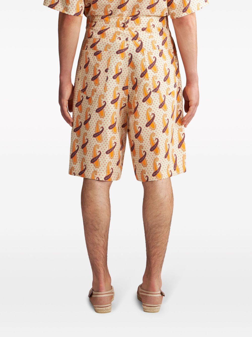 Shop Etro Paisley-print Linen Bermuda Shorts In Neutrals