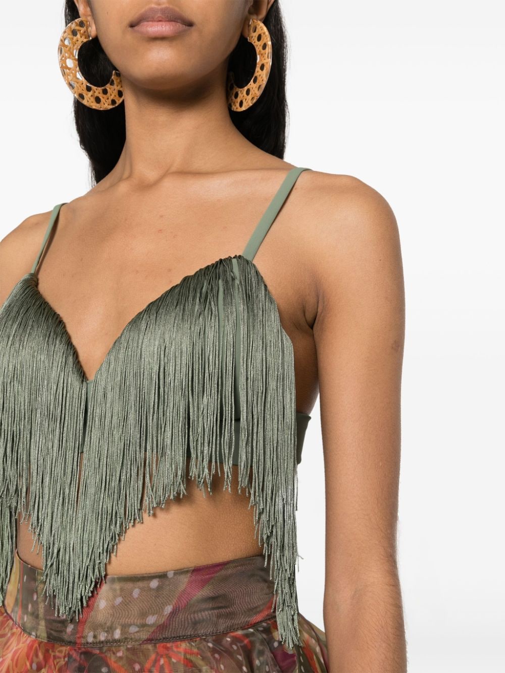 Shop Andrea Iyamah Obi Fringed Bralette Top In Green