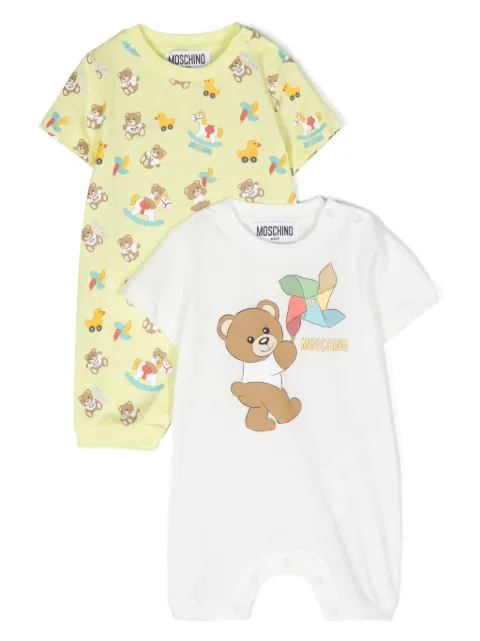 Moschino Kids Teddy Bear logo-print rompers (pack of two)