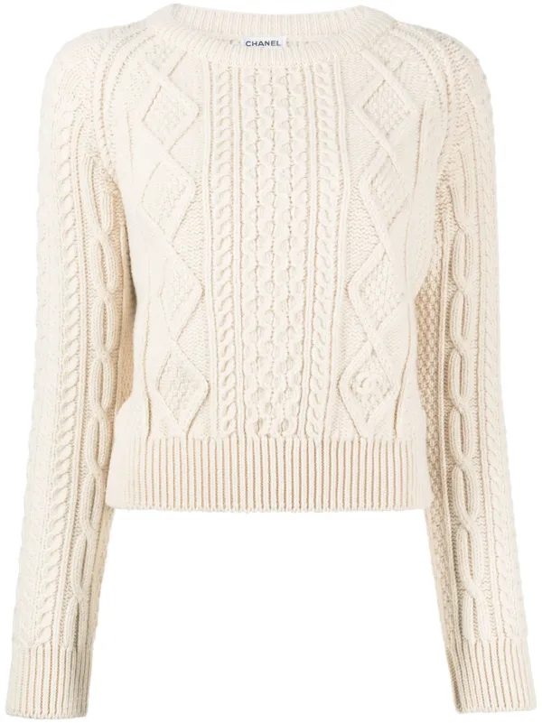 CHANEL Pre-Owned 1996 Wool Fisherman Knit Jumper Neutrals FARFETCH IN