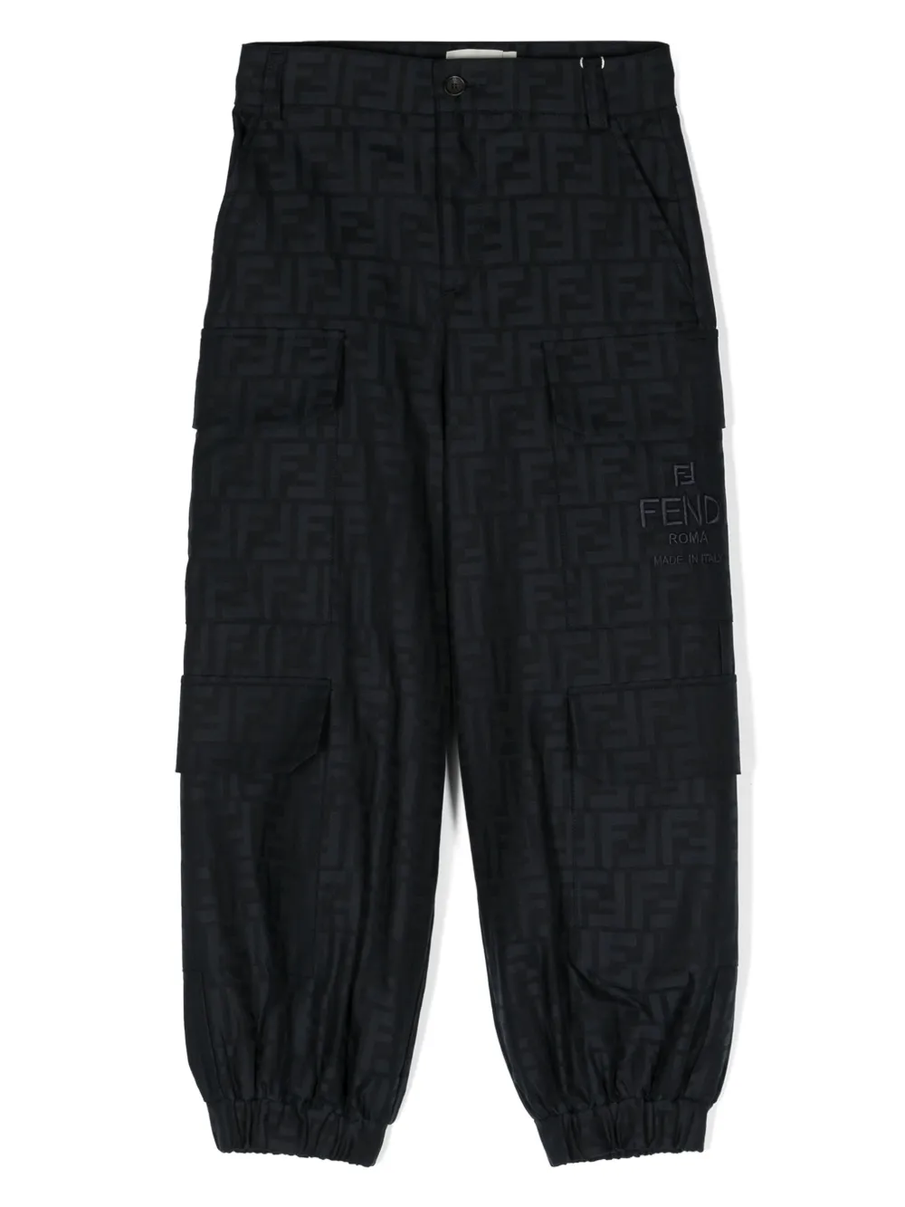 Fendi Kids' Ff-motif Mid-rise Tapered Trousers In Blue