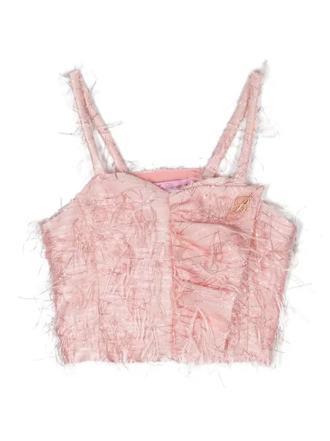 Miss Blumarine top corto con placa del logo y flecos