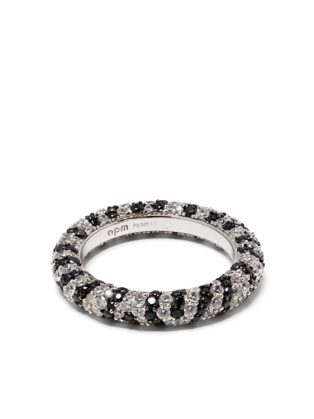 Apm Monaco Striped Crystal-embellished Ring In Silver