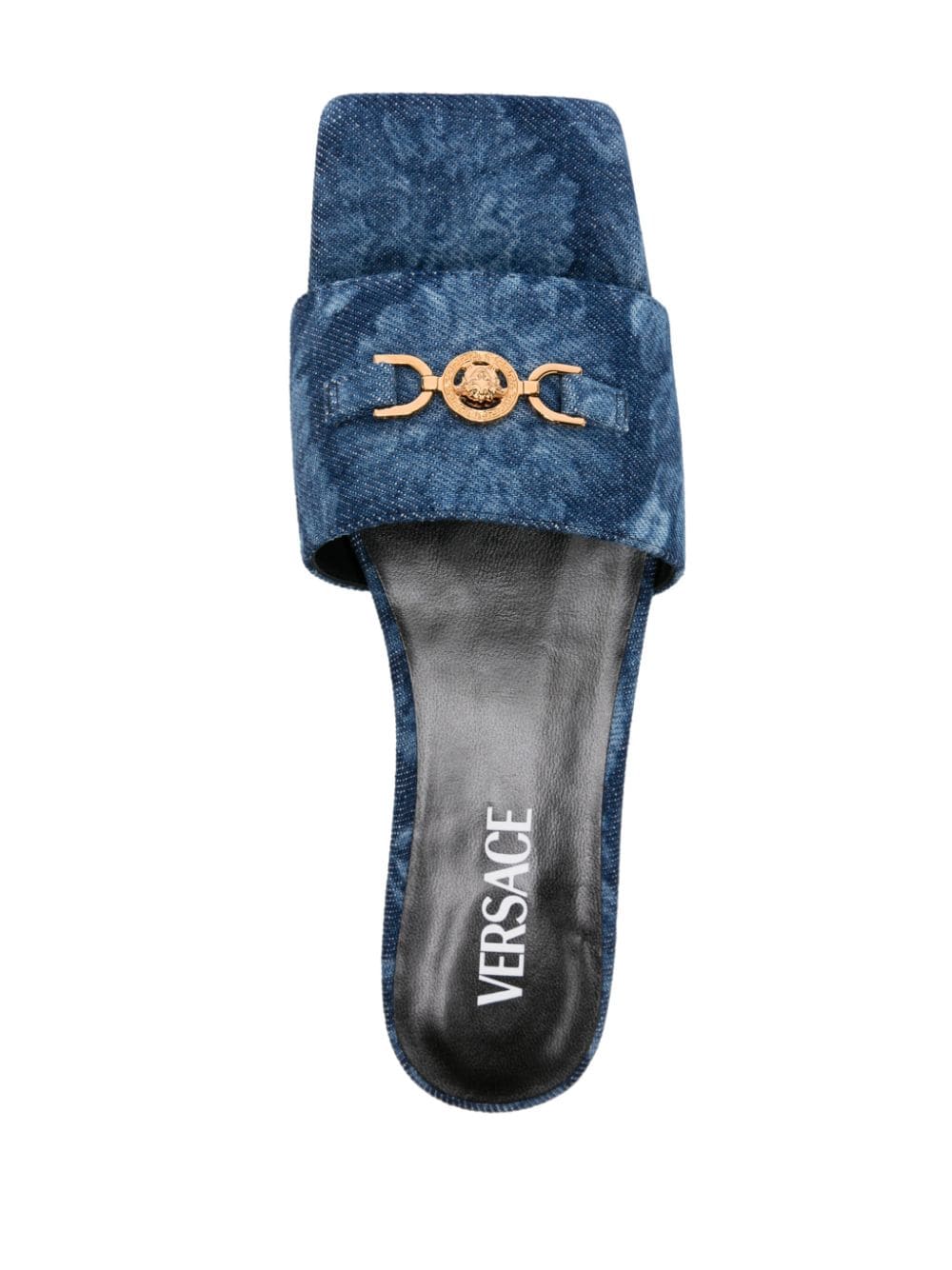 Shop Versace Medusa '95 Denim Slides In Blau