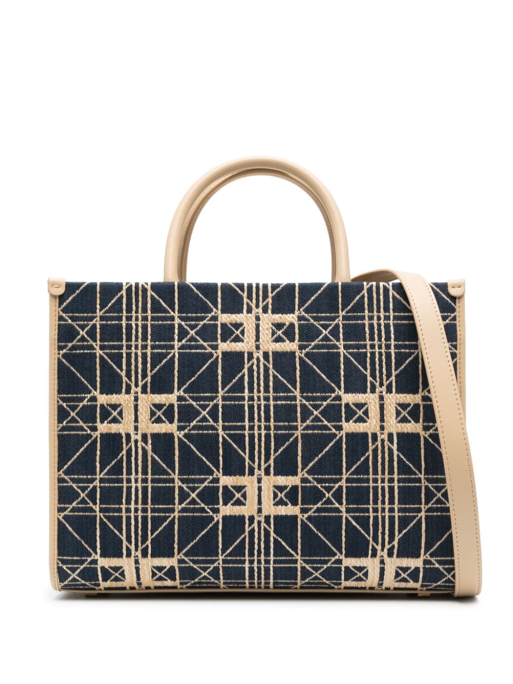 Elisabetta Franchi Medium Patterned-jacquard Denim Bag In Blue