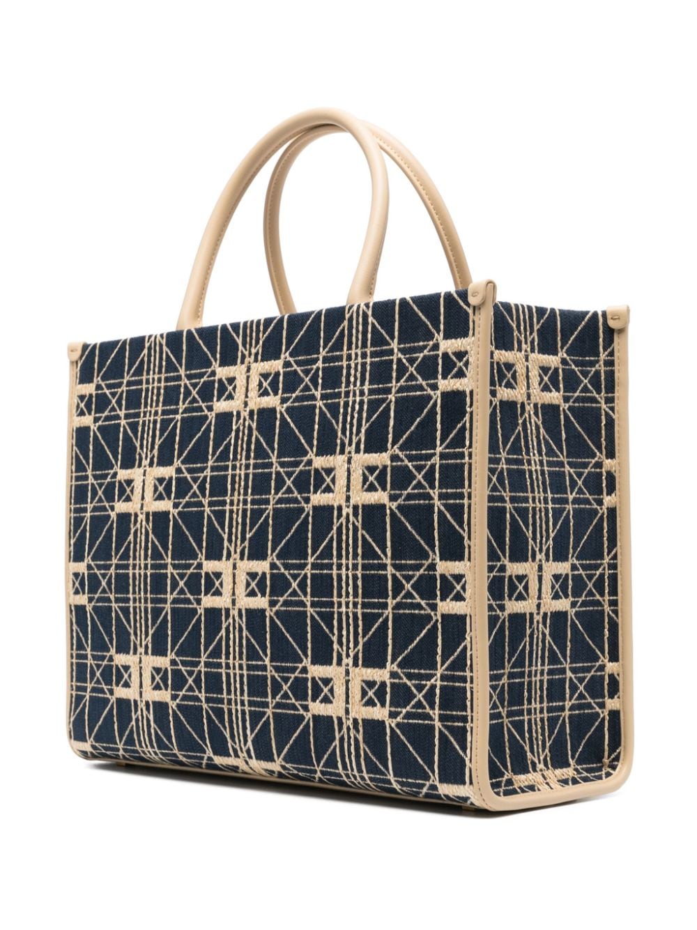 Shop Elisabetta Franchi Large Patterned-jacquard Denim Bag In Blue