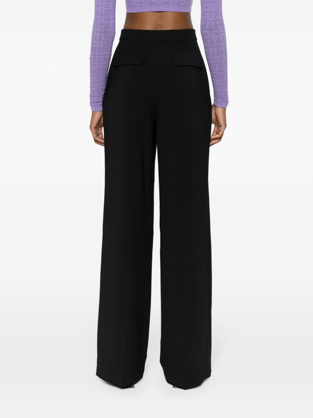 Shop Elisabetta Franchi Logo-pendant Crepe Trousers In 黑色