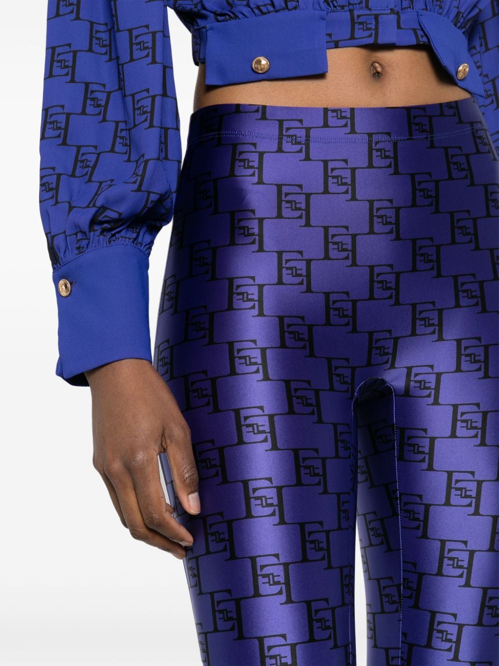Shop Elisabetta Franchi Logo-print Leggings In Blue