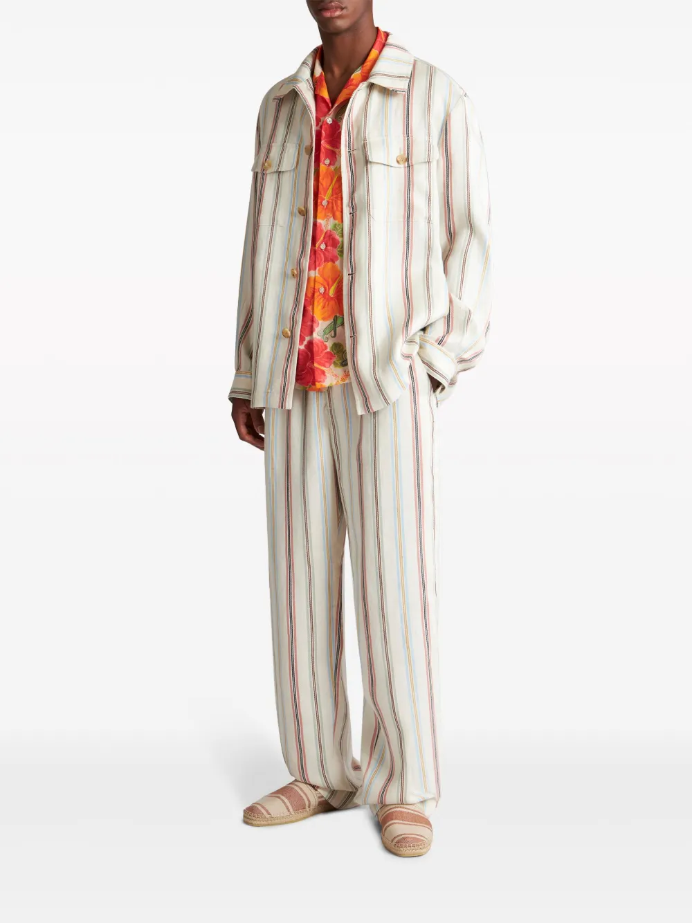 Shop Etro Striped Linen Trousers In Neutrals