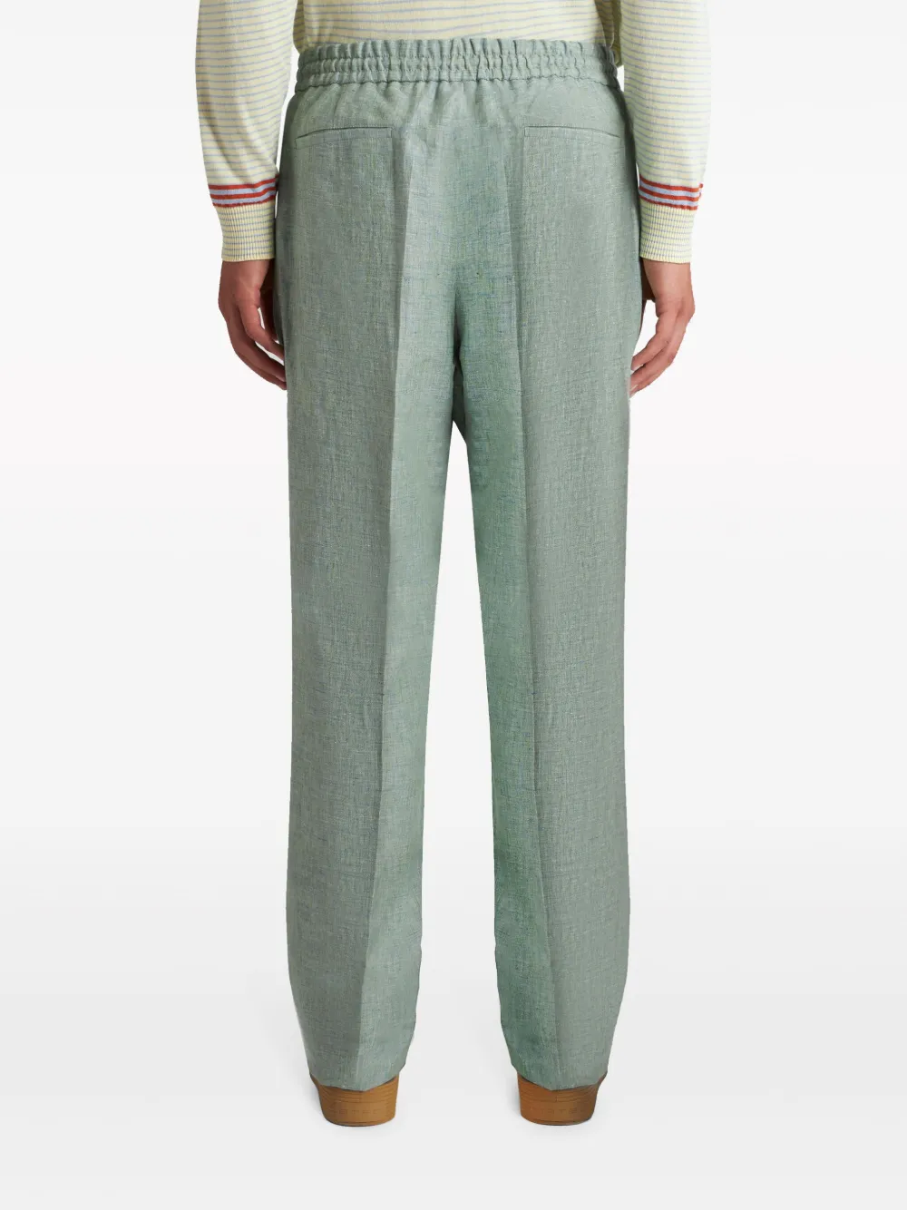 Shop Etro Straight-leg Linen Trousers In Green