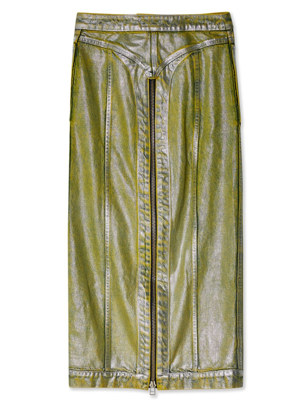 Shop Eckhaus Latta Zip-up Metallic Denim Skirt In Silver