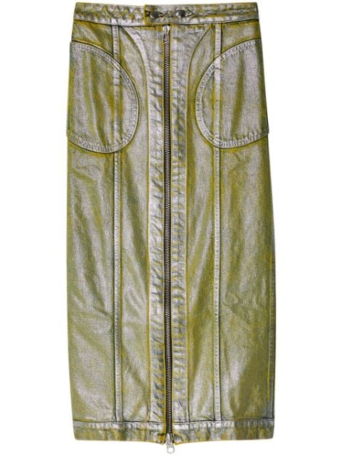 Eckhaus Latta zip-up metallic denim skirt
