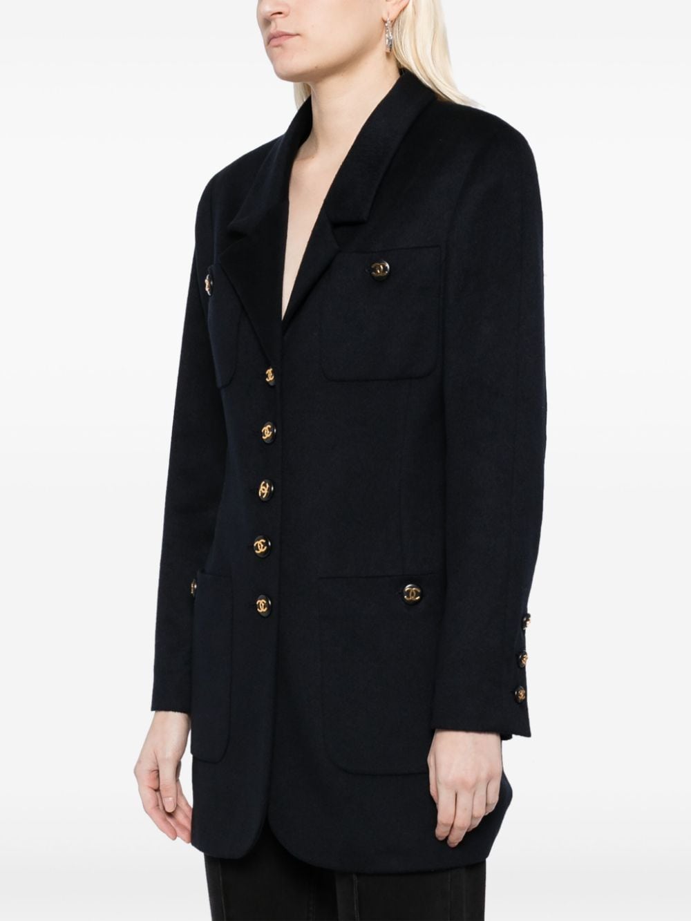 Pre-owned Chanel 1998 Cc-button Cashmere Coat In Black