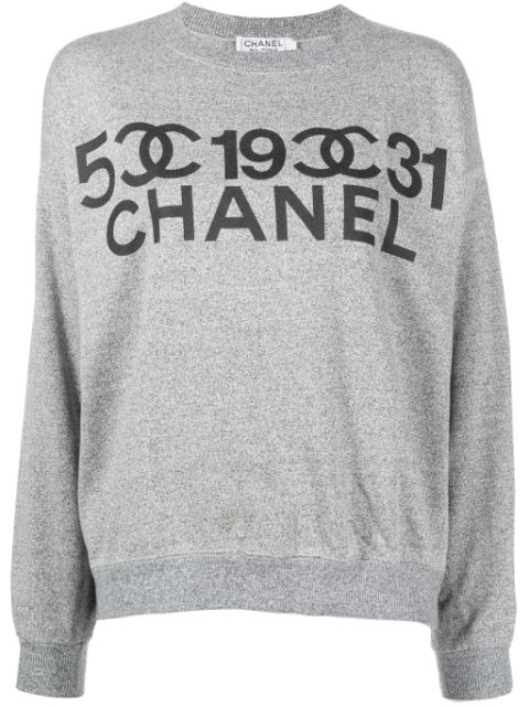 Cheap HOT SALE CHANEL 1990-2000s logo-print wool sweatshirt Women