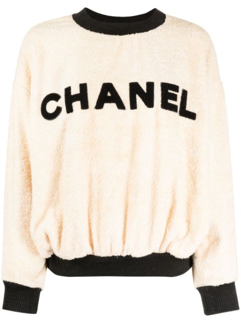 HOT SALE CHANEL 1993 logo-applique cotton brushed sweatshirt Women