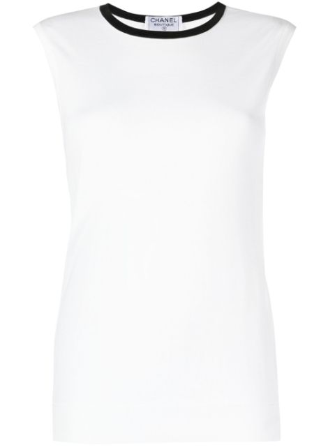 CHANEL 1996 contrast-trim cotton sleeveless top Women