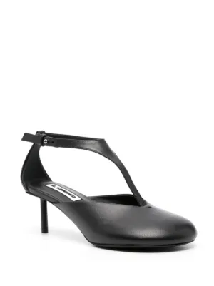 【Jil Sander】Tストラップ レザー パンプス ブラック ロゴ JIL SANDER◇レザーストラップリボンフラットパンプス/バレー