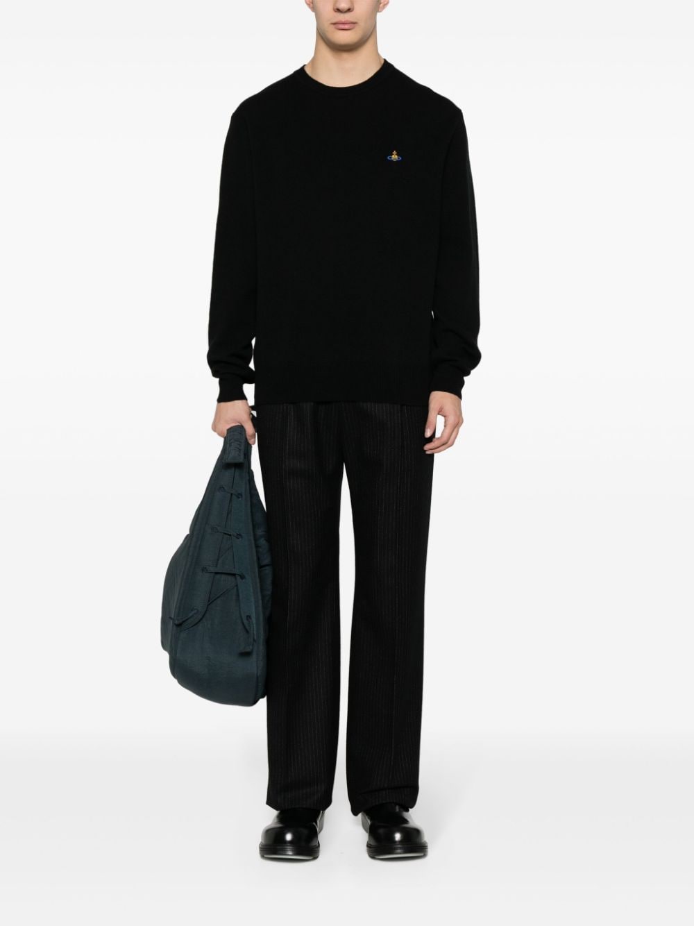 Shop Vivienne Westwood Orb-embroidery Knit Jumper In N401 Black