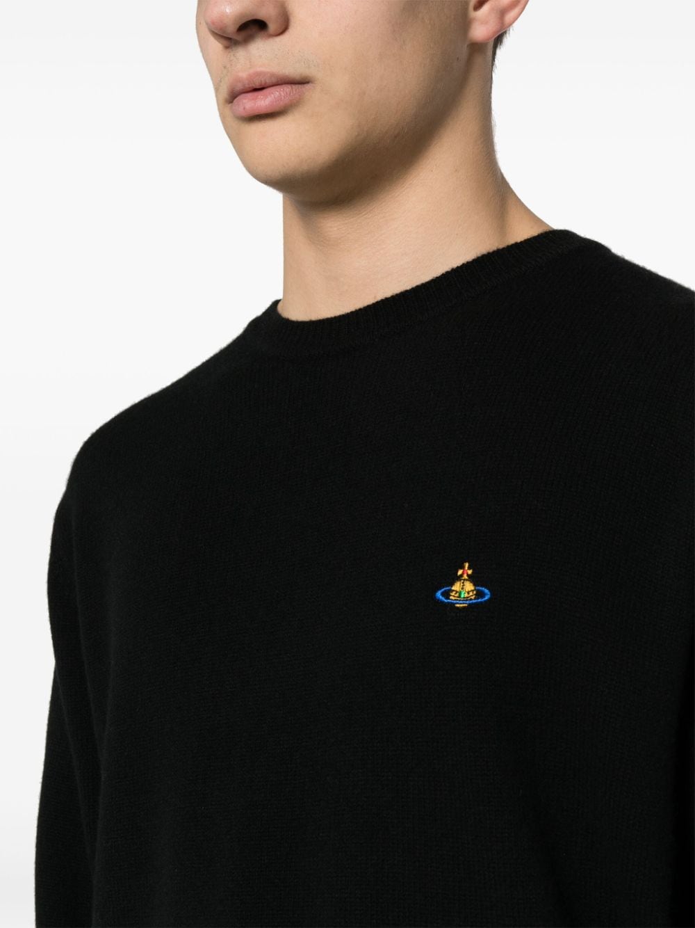 Shop Vivienne Westwood Orb-embroidery Knit Jumper In N401 Black