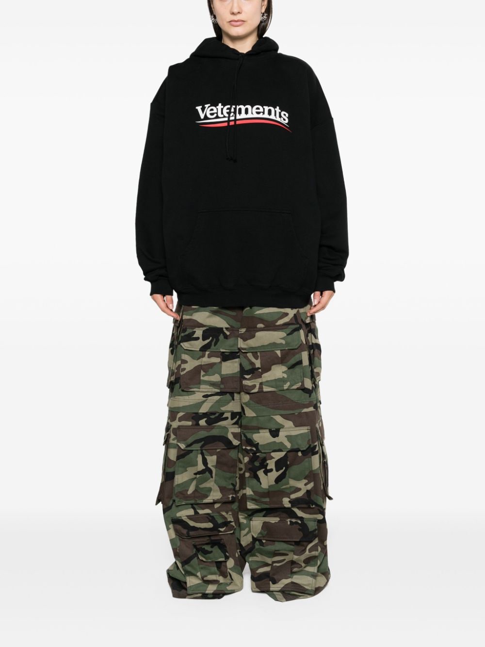 Shop Vetements Logo-print Cotton Blend Hoodie In Black