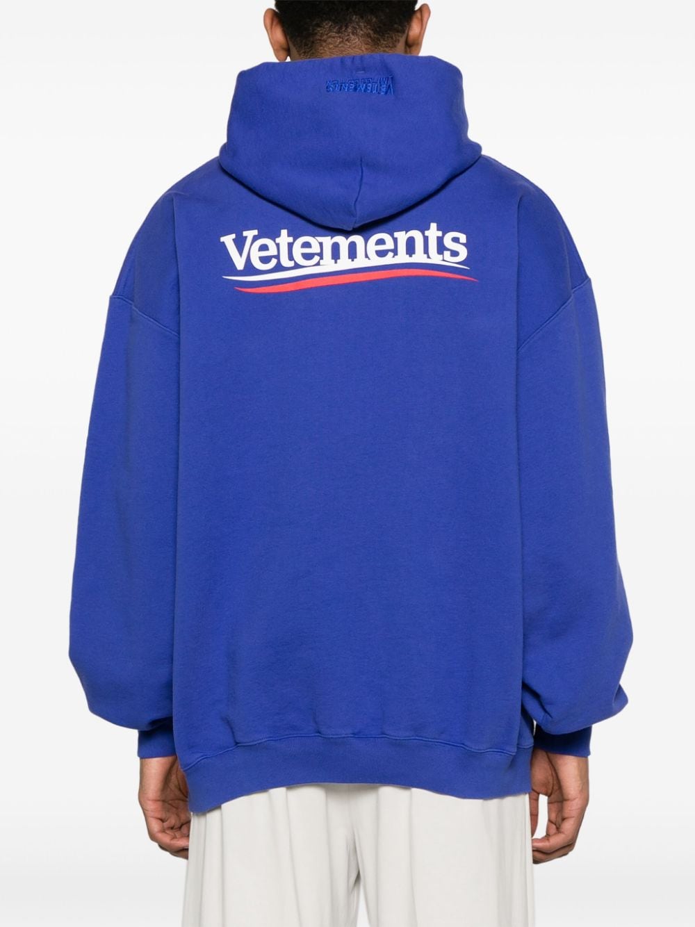 Shop Vetements Logo-print Cotton Blend Hoodie In Blue