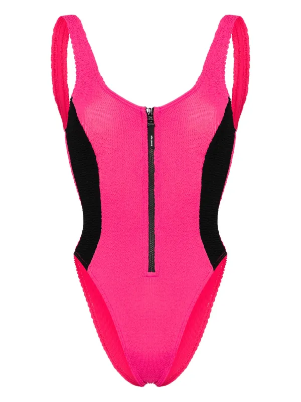 Bond eye Splice Mara zip up Swimsuit Pink FARFETCH UK