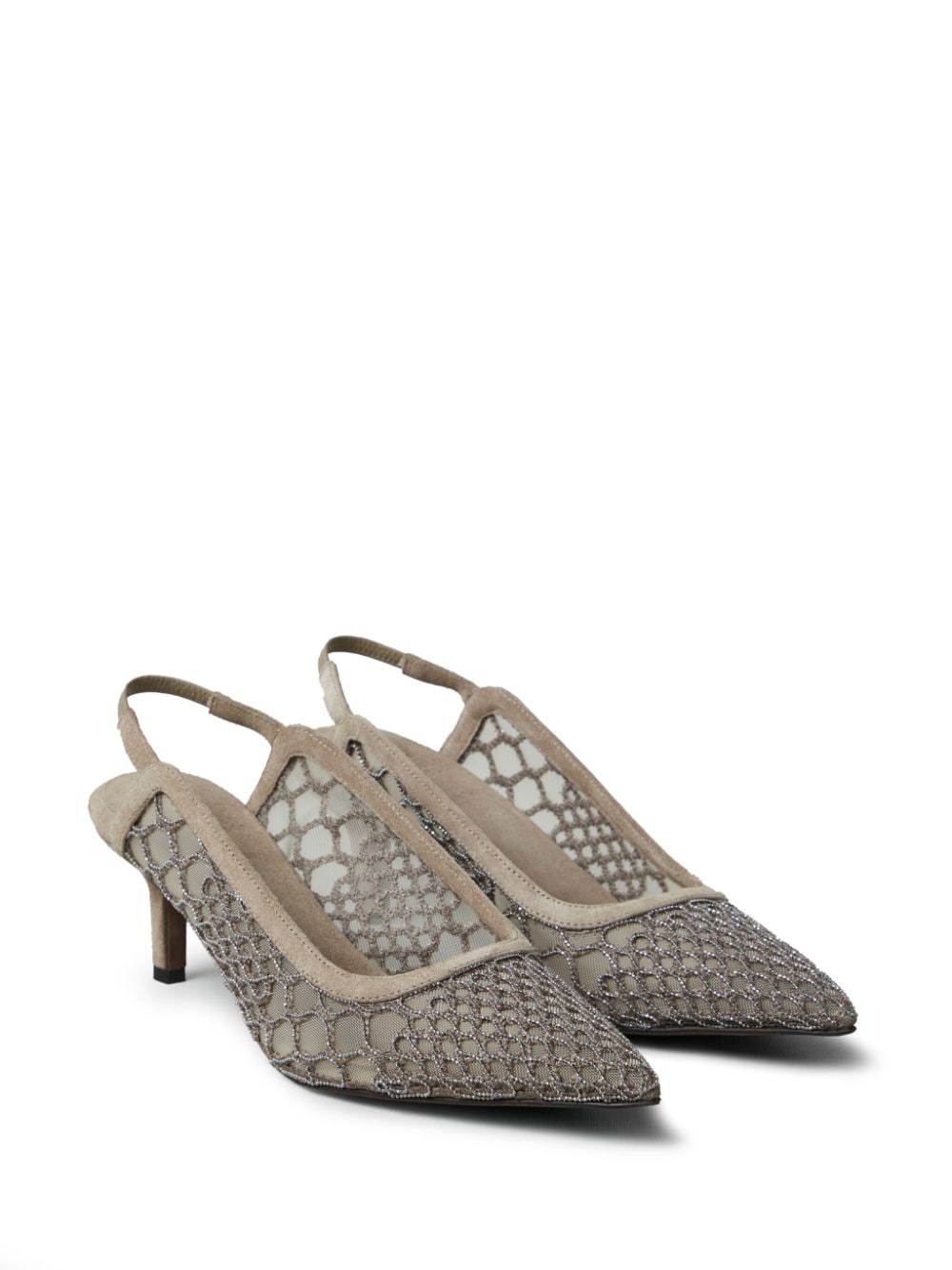 Image 2 of Brunello Cucinelli net-embroidery suede pumps