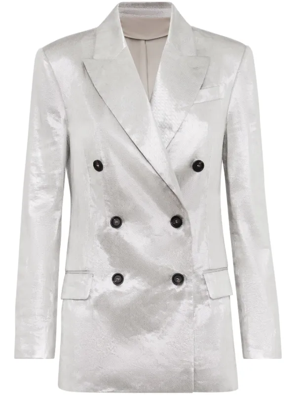 Brunello Cucinelli Metallic Double-breasted Blazer in Grey