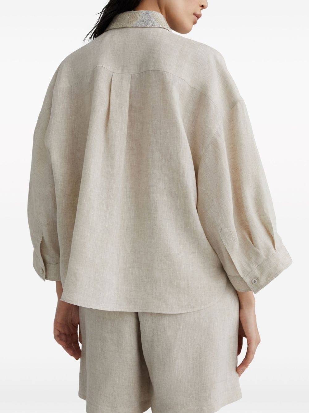 Shop Brunello Cucinelli Embroidered Short-sleeve Shirt In Neutrals