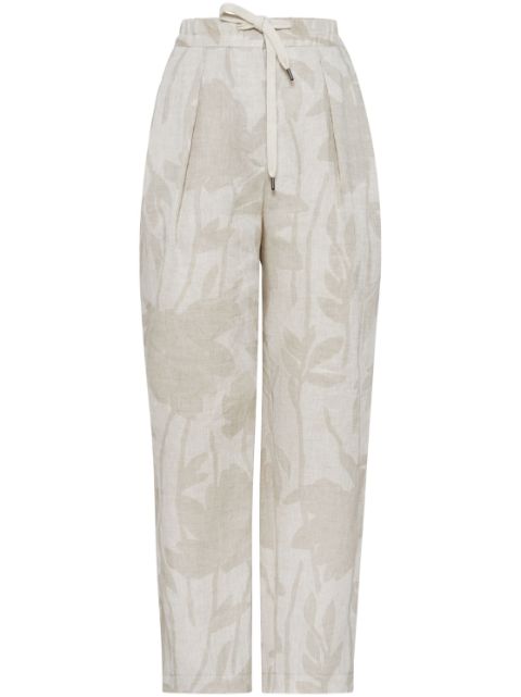 Brunello Cucinelli floral-jacquard linen tapered trousers Women