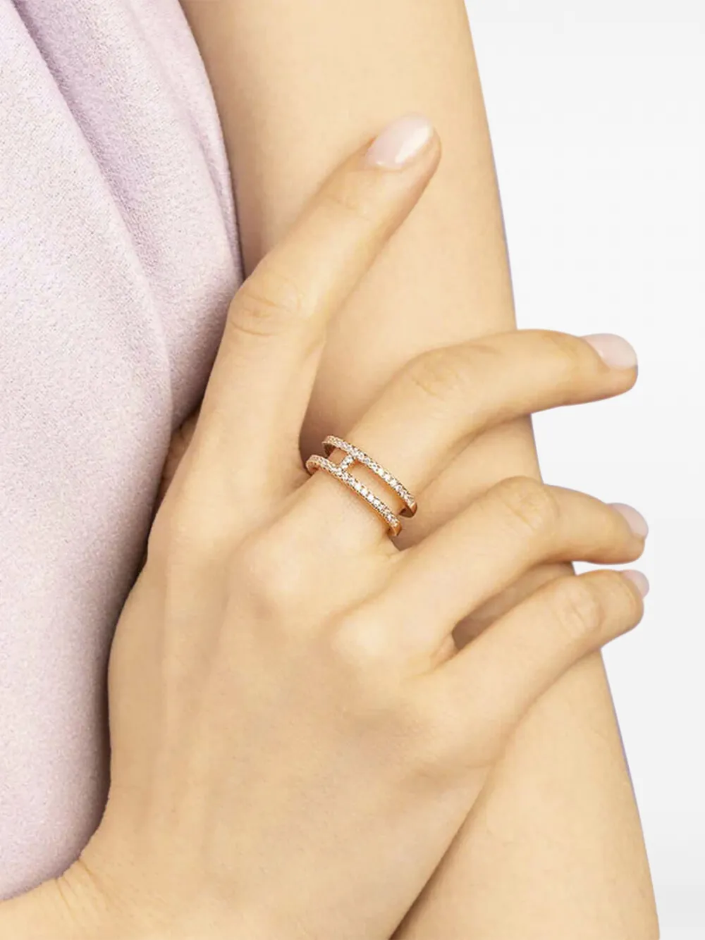 APM Monaco Double Line Pavé Ring | Pink | FARFETCH IN