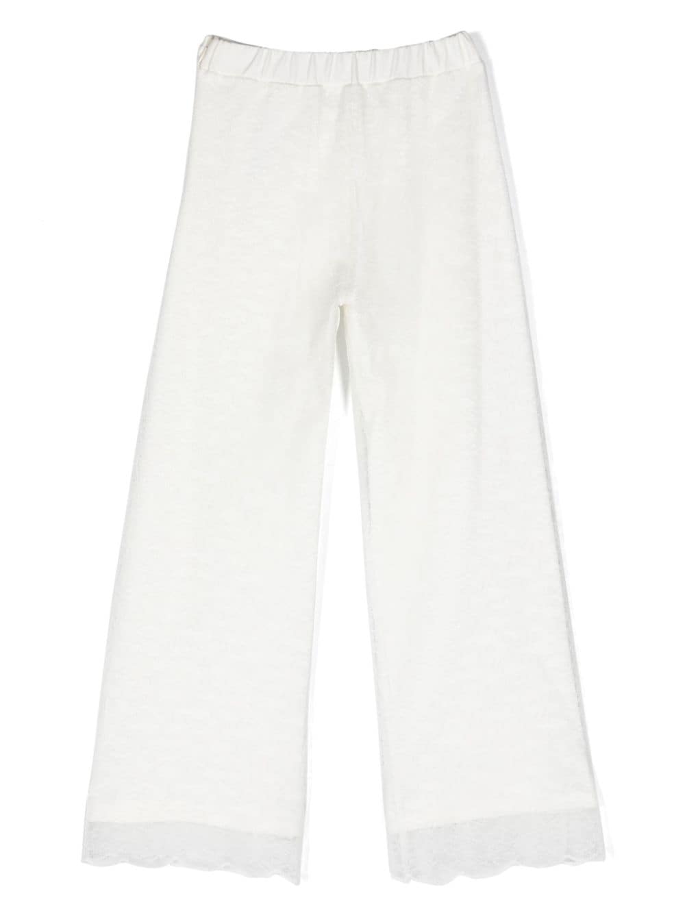 Shop Miss Blumarine Floral-laced Logo-plaque Straight-leg Trousers In White