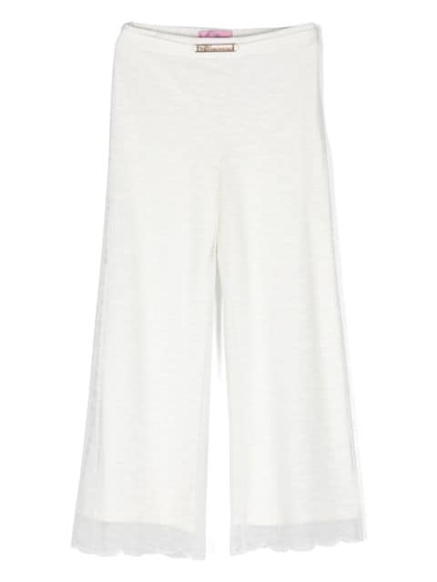 Miss Blumarine floral-laced logo-plaque straight-leg trousers