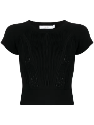 T-shirt IRO Noir Rayé Effet Détresse - Taille S - Occasion Très Bon état - Style Décontracté