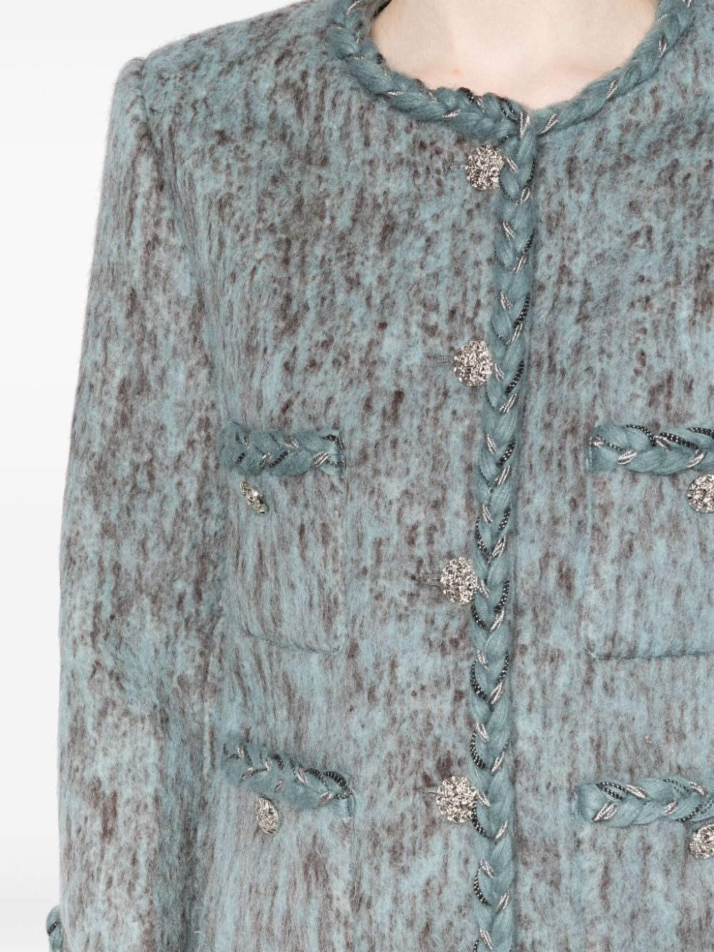 Shop B+ab Tweed Crystal-embellished Jacket In Blue
