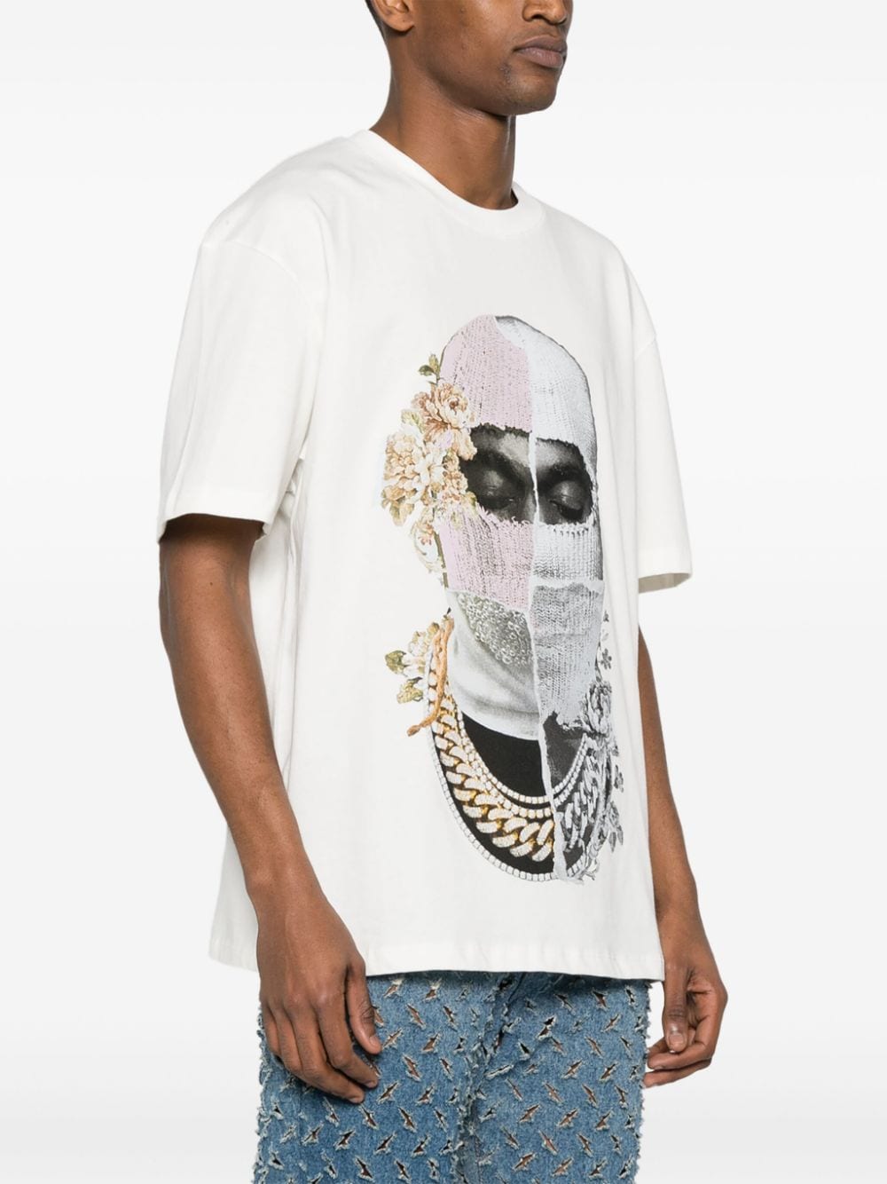 Shop Ih Nom Uh Nit Floral Face-print Cotton T-shirt In White