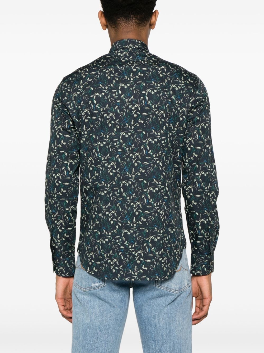 Shop Paul Smith Floral-print Organic Cotton Shirt In Blue