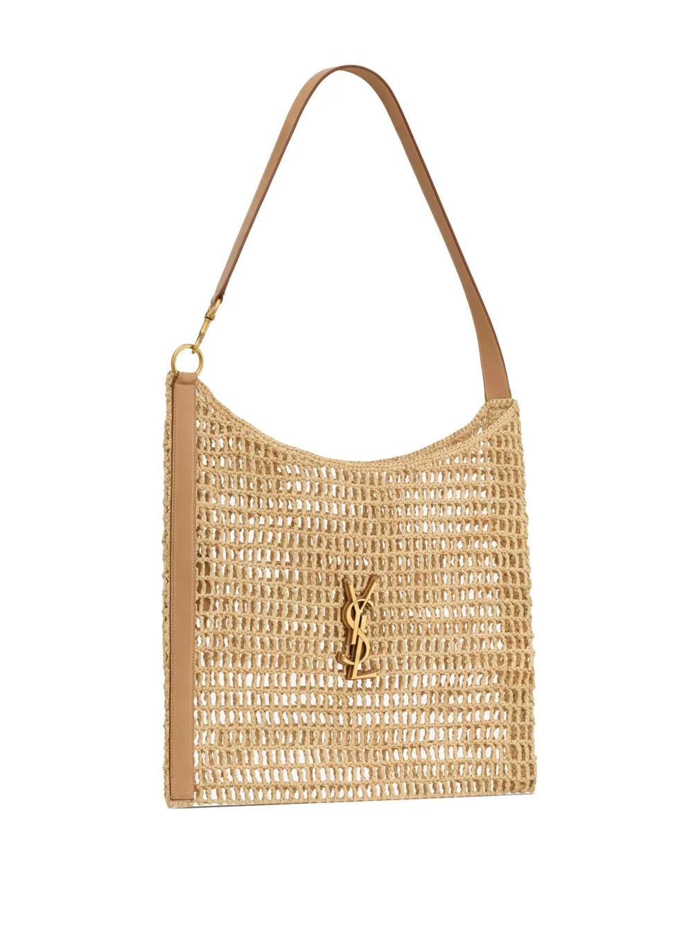 Saint Laurent Oxalis Ysl Monogram Shoulder Bag In Raffia With Bronze Hardware In Neutrals